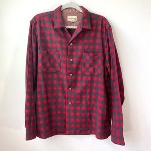 Vintage Chippewa Falls Virgin Wool Red Plaid Button Up Flannel Large Long Sleeve